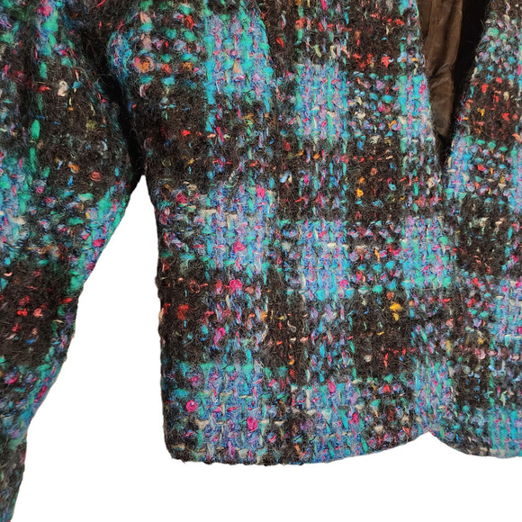 Vintage Cropped Tweed Jacket Ann Taylor Jewel Plaid Jacket Tweed Vivid - Picture 6 of 11